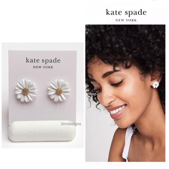 NWT Kate Spade ♠️INTO THE BLOOM 12-K Gold Plated Brass White Daisy Stud Earrings - Picture 1 of 5